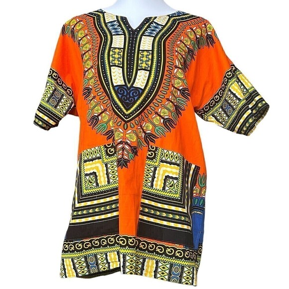 Dashiki Bohemian Multi Color Bright Orange Women Top Boho African Shirt #G1262 - Picture 1 of 6